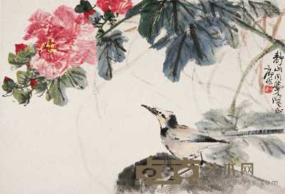 陆抑非 芙蓉翠鸟 镜心 38×56cm